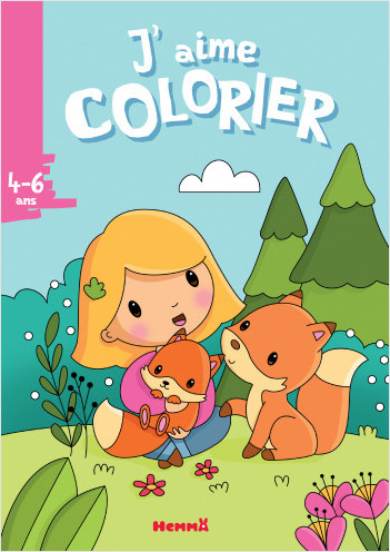 J'aime colorier - Petite fille et renards – Livre de coloriage – dès 4 ans, Elen Lescoat